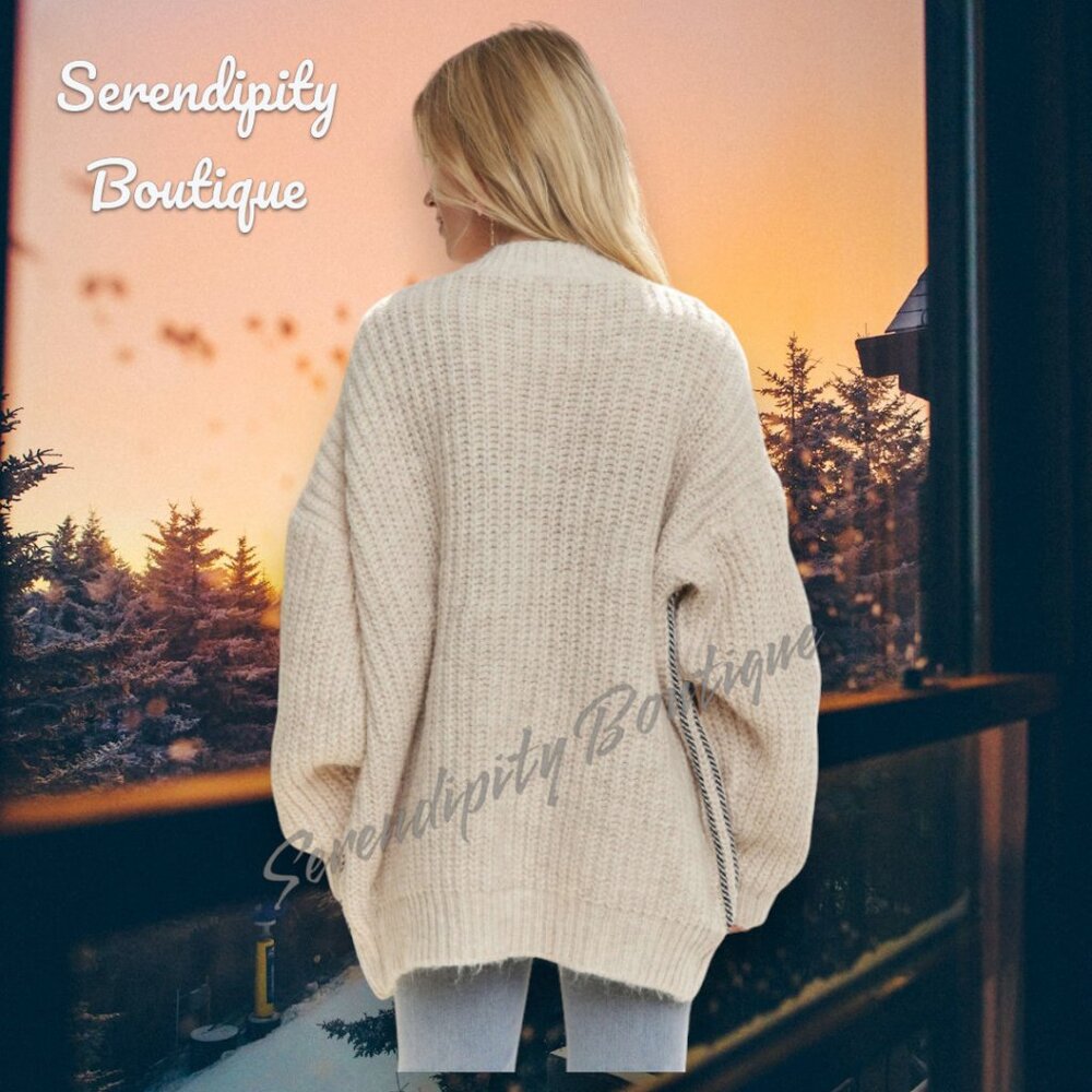 Softest Sweater You'll Ever Wrap Around Your Body Chunky Boho Denim Accent Cardi - Picture 6 of 11